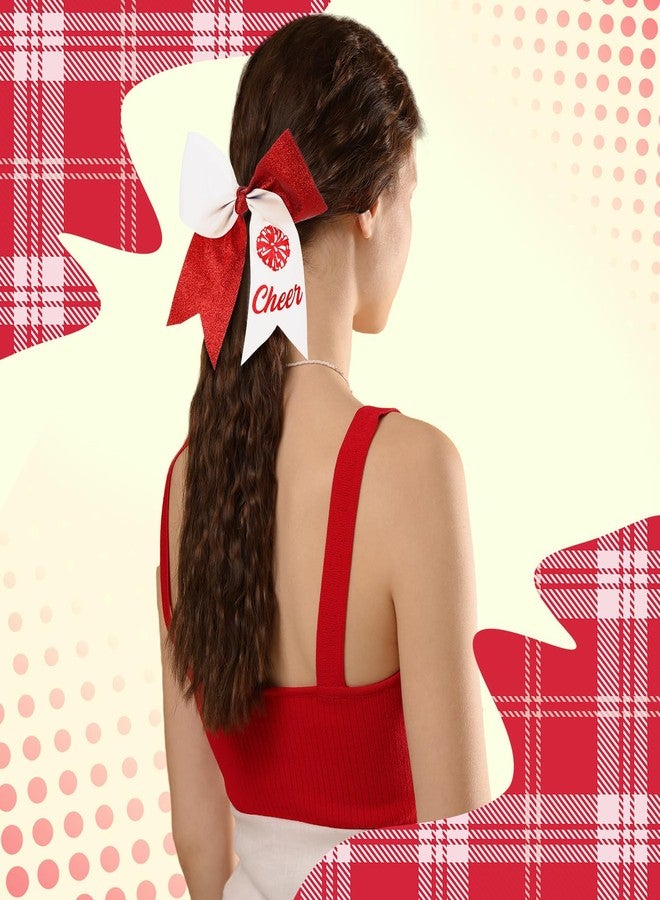 Suncalla 20 Pcs Valentine's Day Red and White Cheer Hair Bows Ponytail Holders Cheer Ribbon Pom Pom Elastic Hair Ties Gifts Bulk for Cheerleaders Women Teams Competition Sports - Image 5